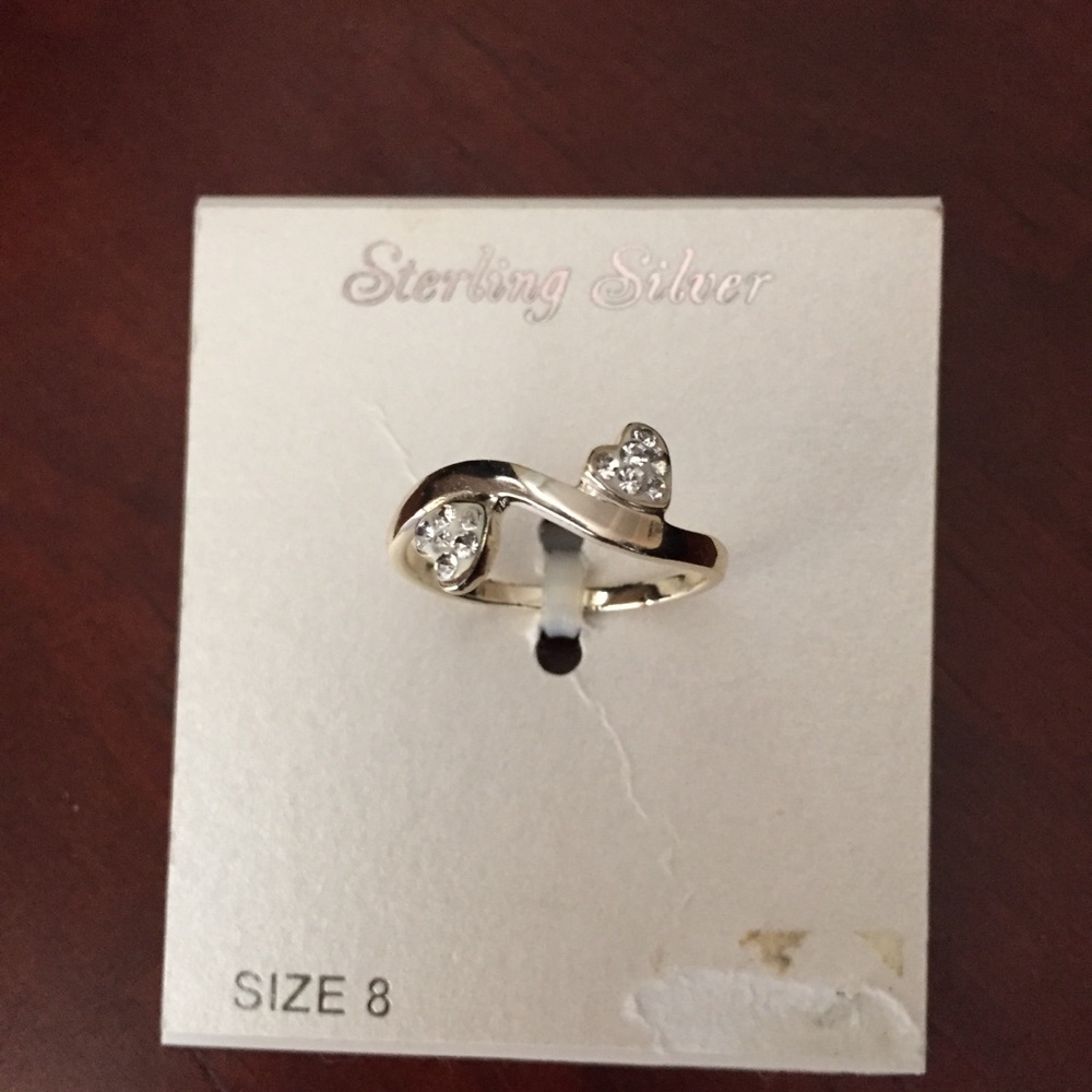 Sz 8 Solid Sterling silver ring with hearts